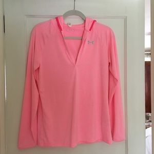 Light pink hooded MD Under Armour exercise top